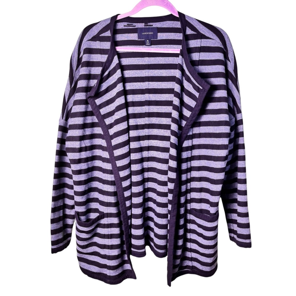 Lands' End Women's Striped Open Front Cardigan Sweater Medium‎ M 10-12